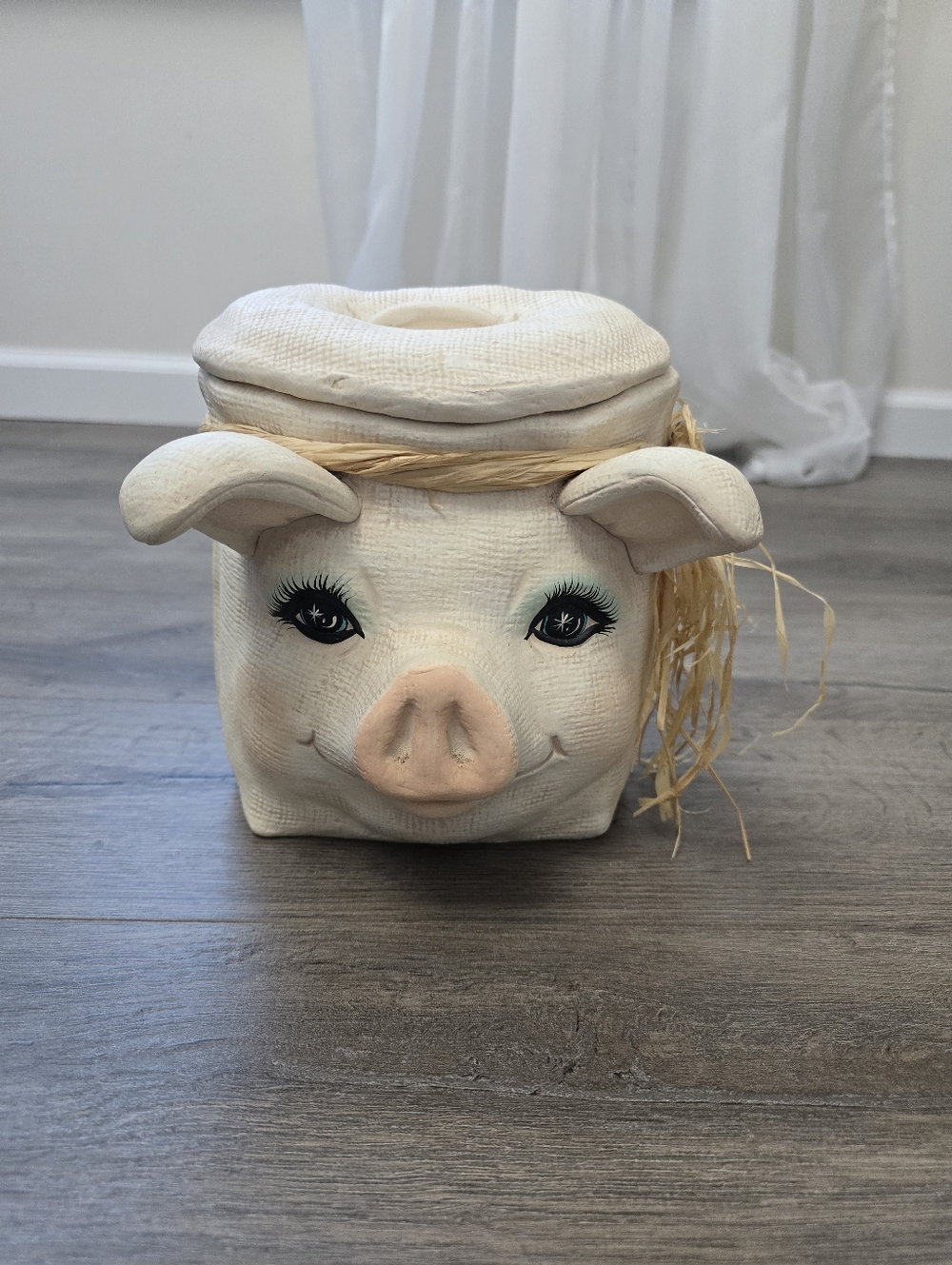 Vintage Ceramic "pig in a sack" Collectible Canister or Cookie Jar Farmhouse